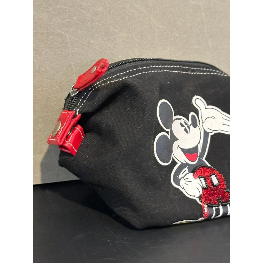 Disney Mickey‎ Mouse Black Canvas Cosmetic Bag Sequin Embellished Makeup Pouch